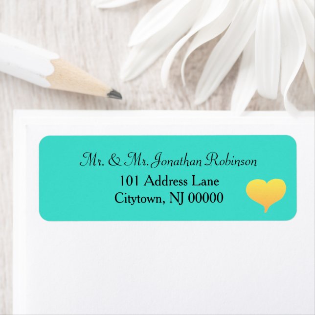 Etiqueta Sunset Heart Turquoise Wedding  (Insitu)