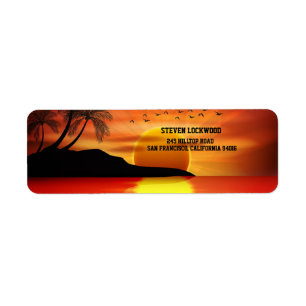 Etiqueta Sunset Tropical Island Palms Endereço de devolução