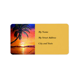 Etiqueta Sunset tropical, pintura de arte