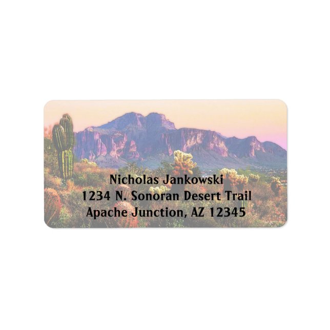 Etiqueta Supertition Mountain Arizona Desert Scenery (Frente)