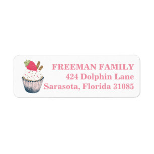 Etiqueta Sweet Strawberry Cupcake Return Address Label