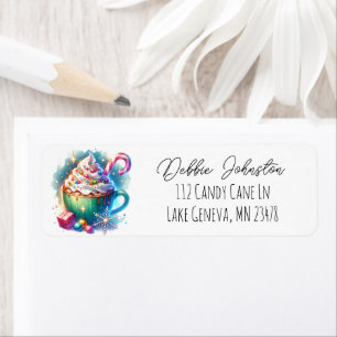 Etiqueta Taça de Natal bonito de Aquarela com Cacau Quente