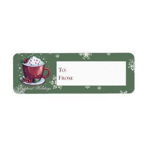 Etiqueta Taça de Natal de Chocolate Quente   Presente Verde