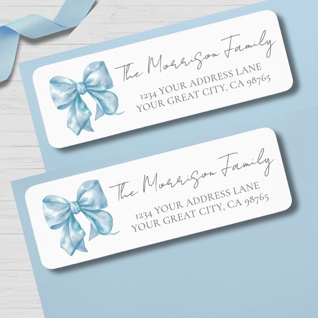 Etiqueta Taco Simples Endereço de Retorno Azul (Simple Blue Bow Return Address label)