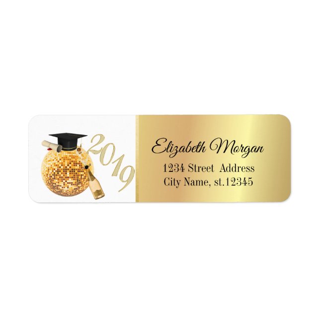 Etiqueta Tampa de Graduação em Ouro Moderno,Bola de Discote (Frente)