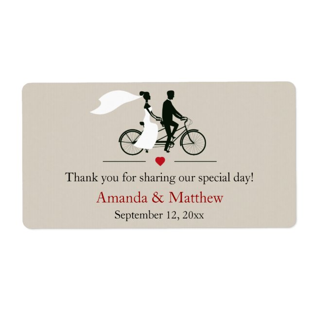 Etiqueta Tandem Bicycle Wedding Favor Labels (Frente)