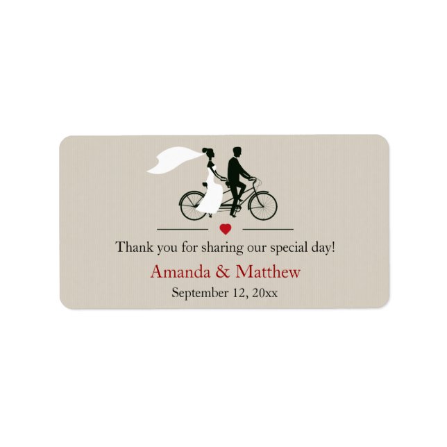 Etiqueta Tandem Bicycle Wedding Favor Labels (Frente)