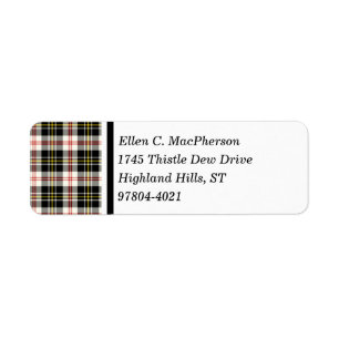Etiqueta Tartan escocês preto e branco do clã de MacPhers