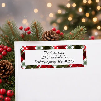 Etiqueta Tartan Moderno de Natal Xadrez Endereço de Retorno