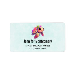 Etiqueta Tartaruga-do-mar rosa, Whimsical & Cuide