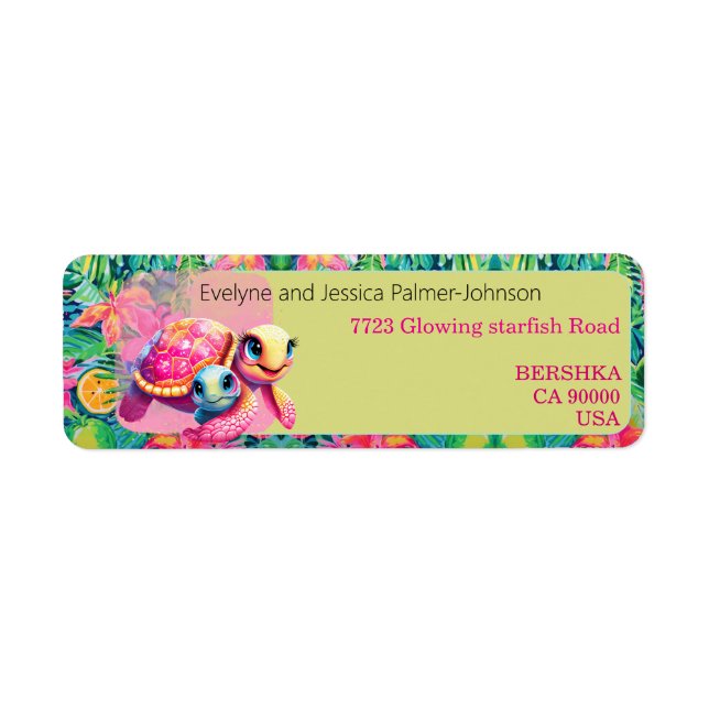 Etiqueta Tartaruga rosa-branca Mãe e nome exótico para cria (Frente)