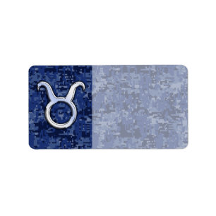 Etiqueta Taurus Zodiac - Sinal na Camuflagem Digital Azul d