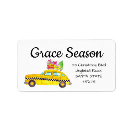 Etiqueta Táxi Amarelo de Nova York com presentes de Natal