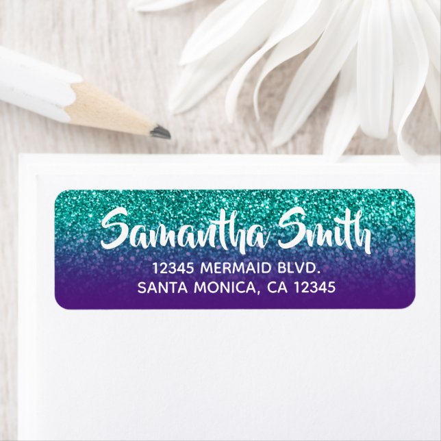 Etiqueta Teal and Royal Purple Ombre Glitter Personalized (Insitu)
