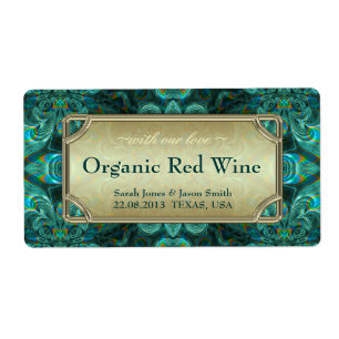 Etiqueta Teal Aqua Fantasy Casando Rótulos de Vinho Dourad