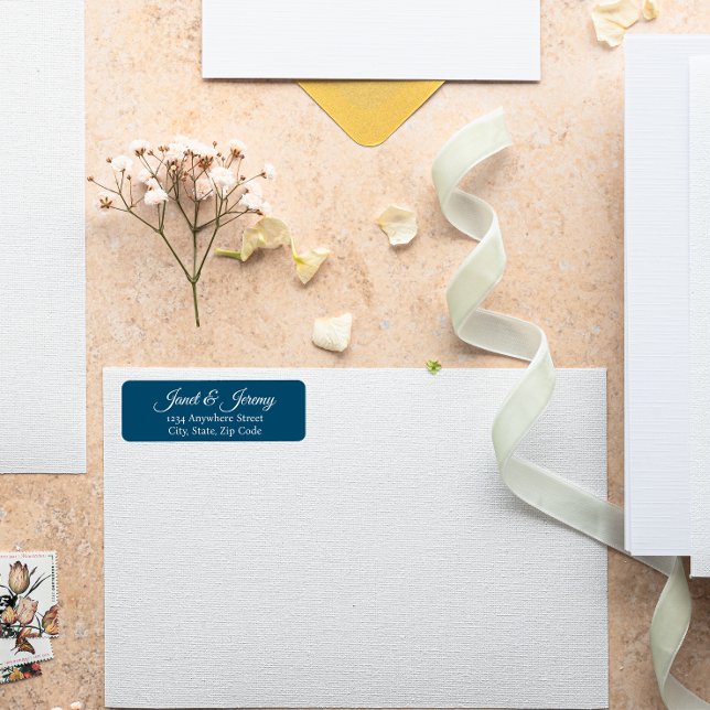 Etiqueta Teal Blue Stylized Names Endereço de devolução de  (In Situ Wedding)