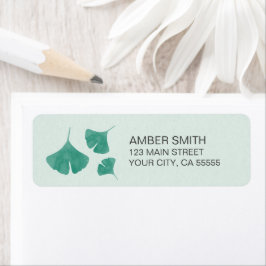 Etiqueta Teal e Mint Green Watercolor Ginkgo Leaf Trio