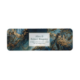 Etiqueta Teal Gold Sunburst Marble Return Address