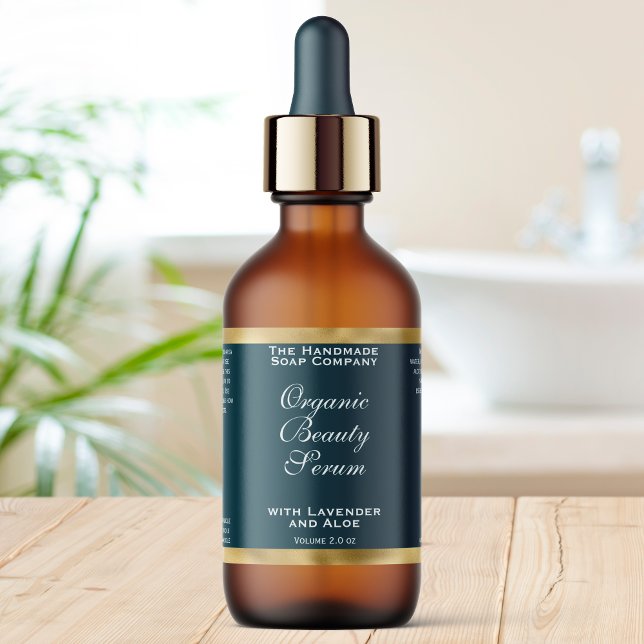 Etiqueta Teal Green and Gold Cosmetics Dropper Bottle Label (Criador carregado)