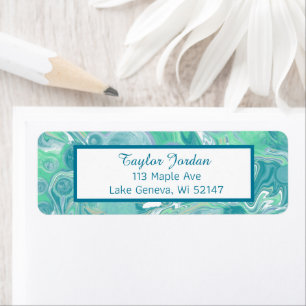 Etiqueta Teal Green Blue Marble Fluid Art Personalizado