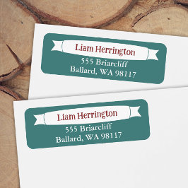 Etiqueta Teal Green & Burgundy Address Label with Banner