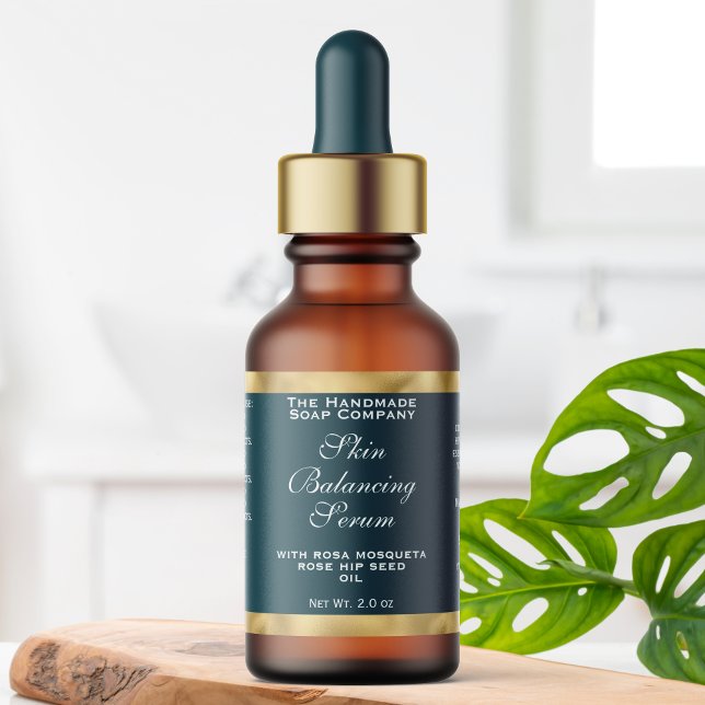 Etiqueta Teal Green & Gold Small Dropper Bottle Label  (Criador carregado)