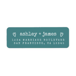 Etiqueta Teal Heart Script Couple Return Address Label