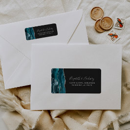 Etiqueta Teal Silver Agate Dark Wedk Return Address