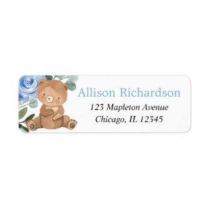 Etiqueta Teddy bear blue floral greenery