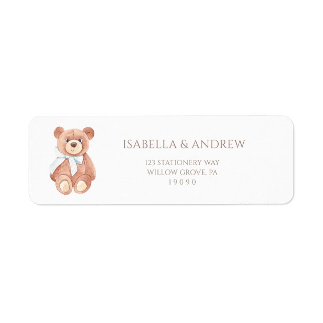 Etiqueta Teddy Bear Boy Classic Baby Shower Address (Frente)