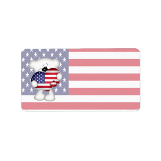 Etiqueta Teddy Bear e Big USA Flag Heart