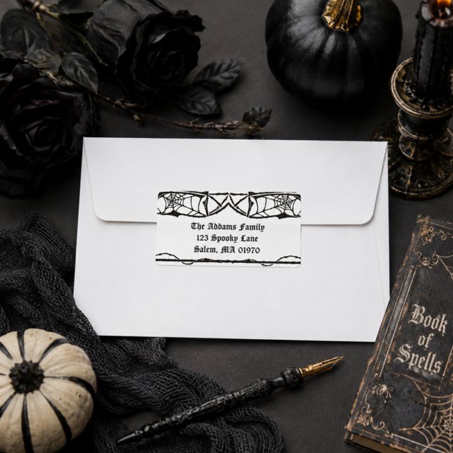 Etiqueta Teia de Aranha Gótica Personalizada de Halloween (Criador carregado)