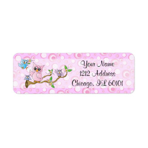 Etiqueta Tema cor-de-rosa do chá da coruja do bebê