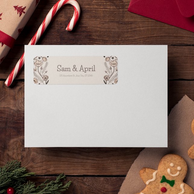 Etiqueta Tema de Casamento Floral Brown (wedding envelope label which looks in a royal theme)