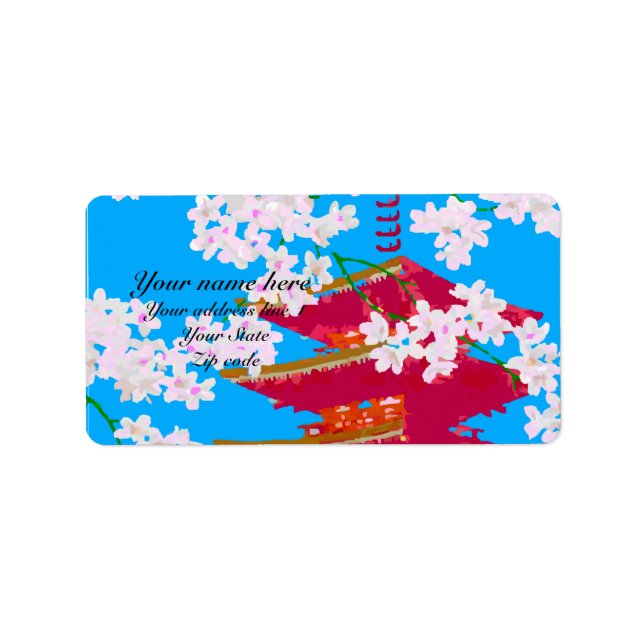 Etiqueta Templo japonês com flor de cereja (Frente)