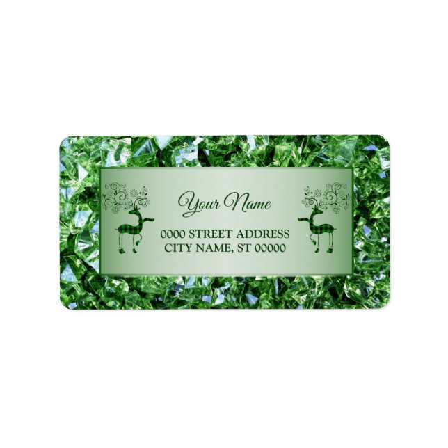 Etiqueta Tendência das Festas de Reindeer Verdes no Natal (Frente)