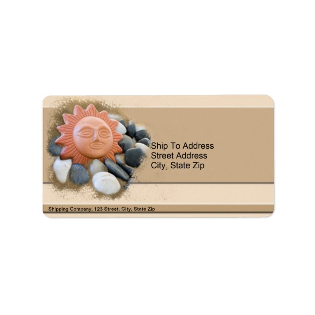 Etiqueta Terra Cotta Sun Em Areia E Rochas (Frente)