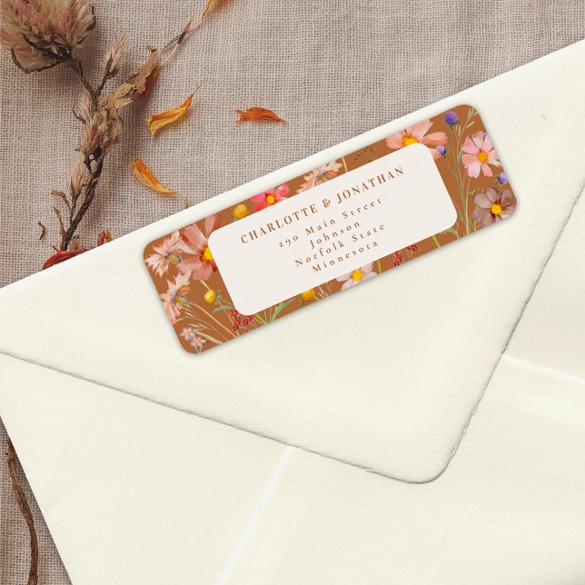 Etiqueta Terracotta Boho Fall Casamento Floral (Terracotta boho rustic fall floral wedding return address label elegant modern wildflower watercolor)