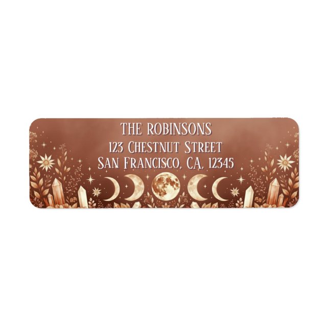 Etiqueta Terracotta Boho Fase da Lua Celestial  (Frente)
