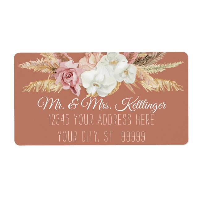 Etiqueta Terracotta Boho Pampas Palm Blush Floral Greeneres (Frente)