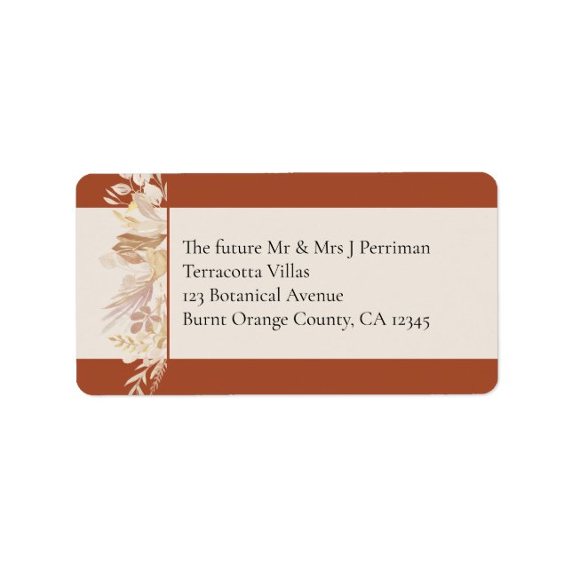 Etiqueta Terracotta Cream Botanage Endereço RSVP (Frente)