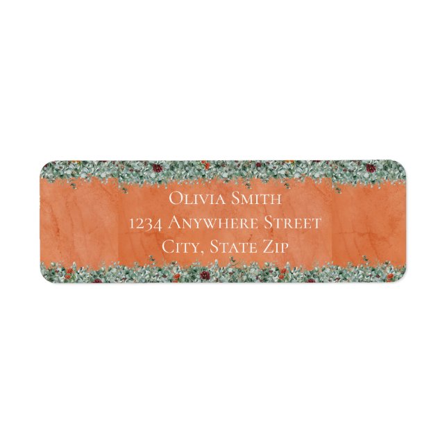 Etiqueta Terracotta Eucalyptus Burgundy Orange Floral (Frente)