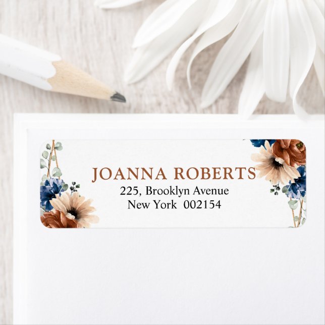 Etiqueta Terracotta Navy Blue Greenery Geometric Wedding (Insitu)