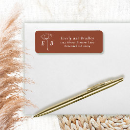 Etiqueta Terracotta White Monogram Floral Accent Address