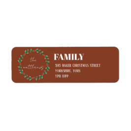 Etiqueta Terracotta Wreath Merry Christmas Family Endereço