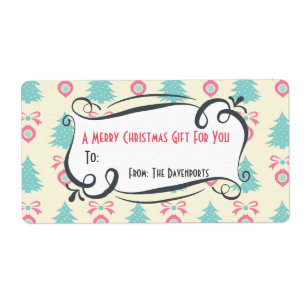 Etiqueta Teste padrão do Natal com arcos e presente dos