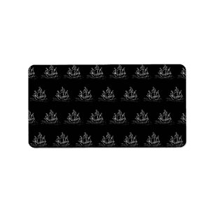 Etiqueta Teste padrão preto e branco do navio de pirata