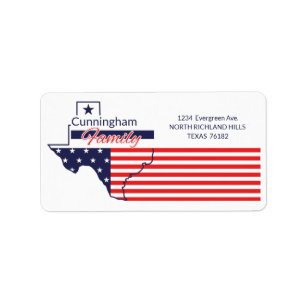Etiqueta Texas Return Address Patriotic Stars and Stripes