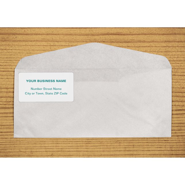 Etiqueta Texto Alinhado ao Centro Baseado em Envio Verde Te (Center aligned teal green plain text business shipping label on envelope)