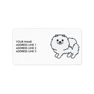Etiqueta Texto e Cão de Cartoon Branco Pomeraniano